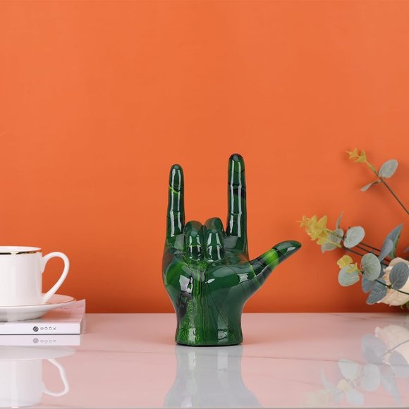 Emerald Green Modern Art Hand I Love Your Gesture Sculpture Home Decor - Picture 3 of 7